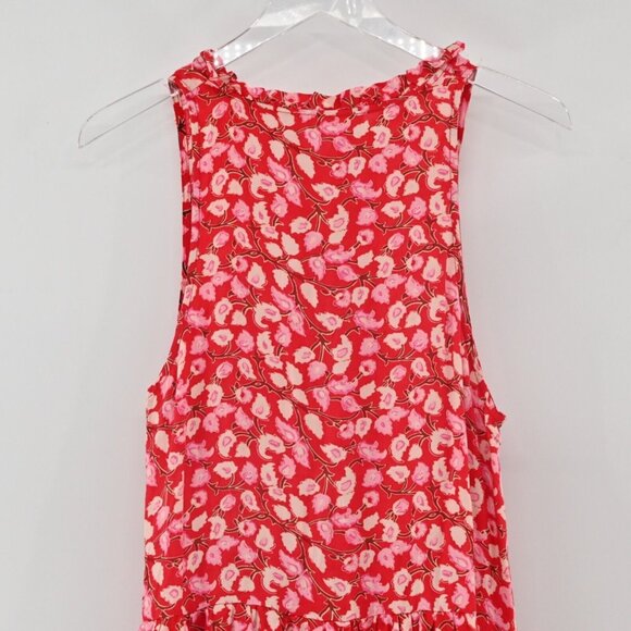 PRETTY LITTLE SISTER Dress Womens Size M Red Floral Cotton Ruffle Maxi Tank Boho - Picture 6 of 12